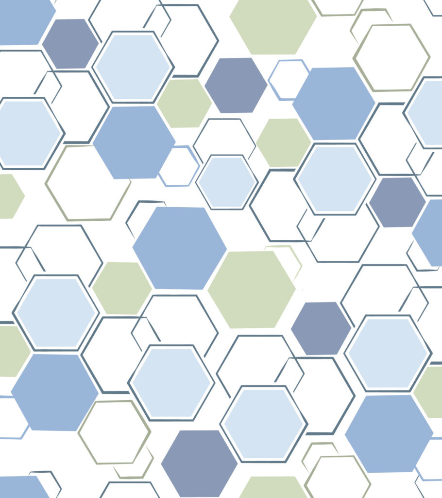 Diseño geometrico vectorial de hexagonos en tonos celestes y verdes