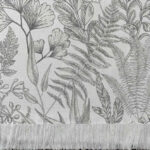 Alfombra tejida diseño botánico, flores y hojas vectoriales en tonos visón.