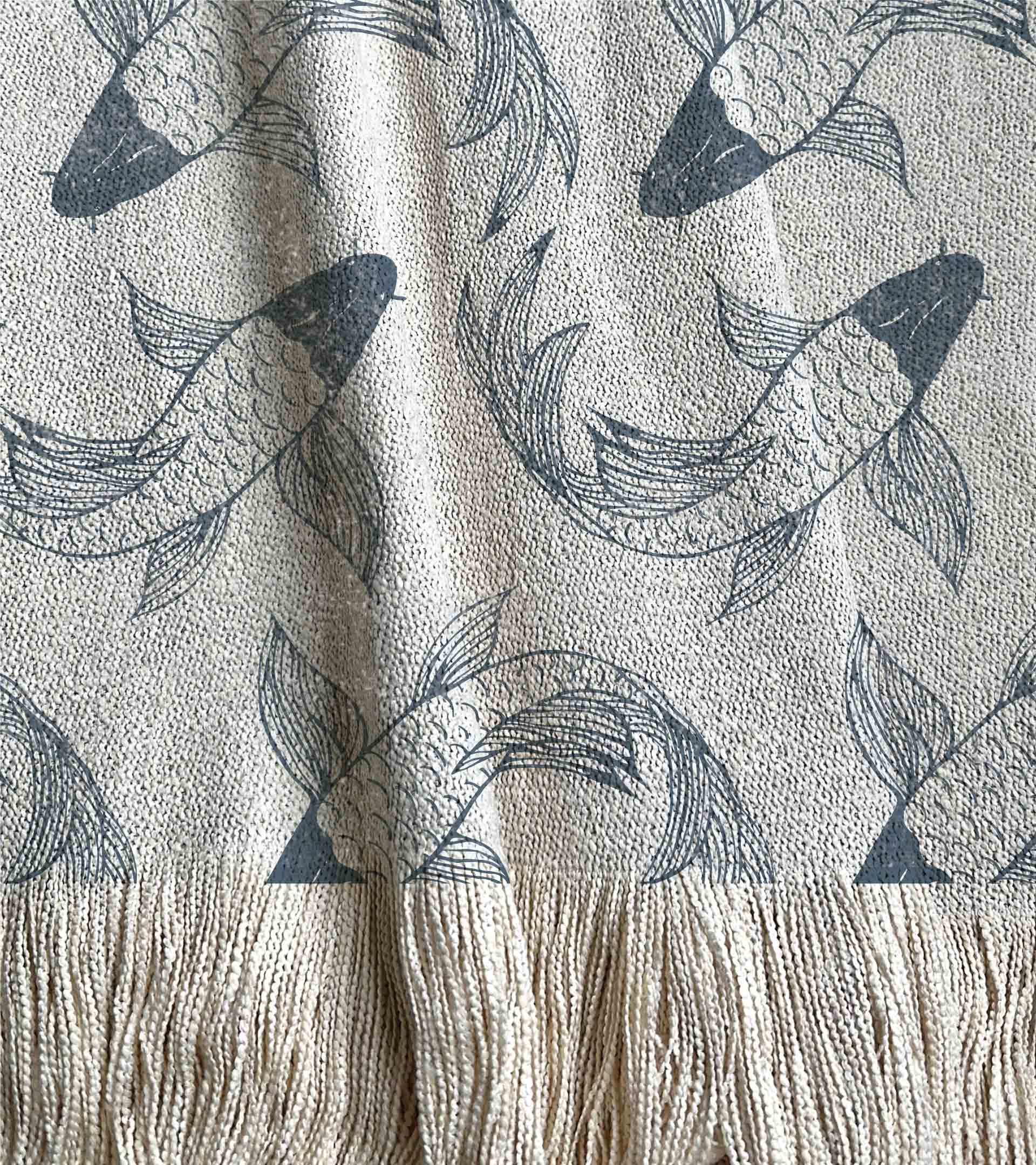 Manta tejida diseño con animales, peces, carpas, de color azul