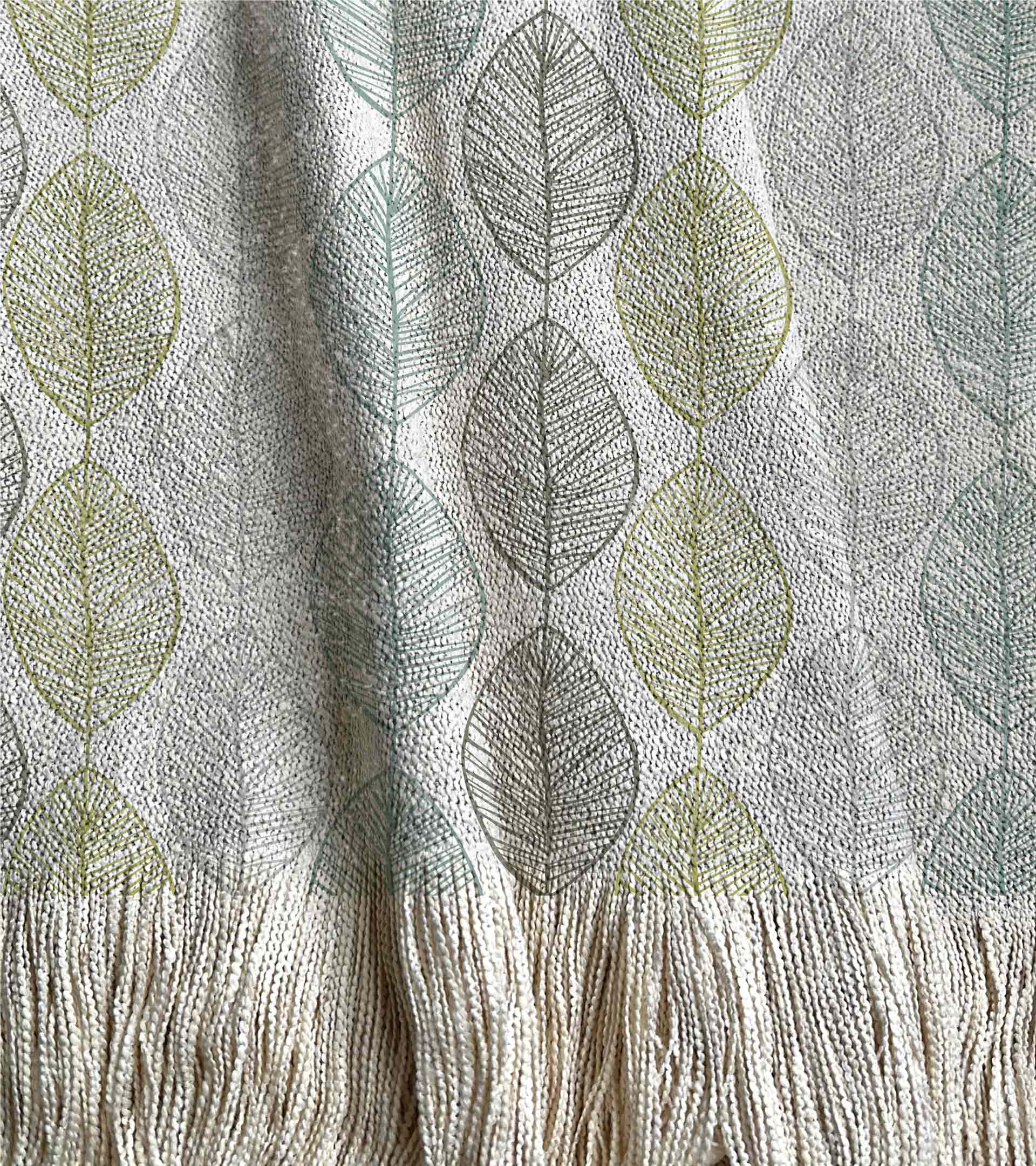 Manta tejida botanica, de colores verdes, diseño vectorial con hojas