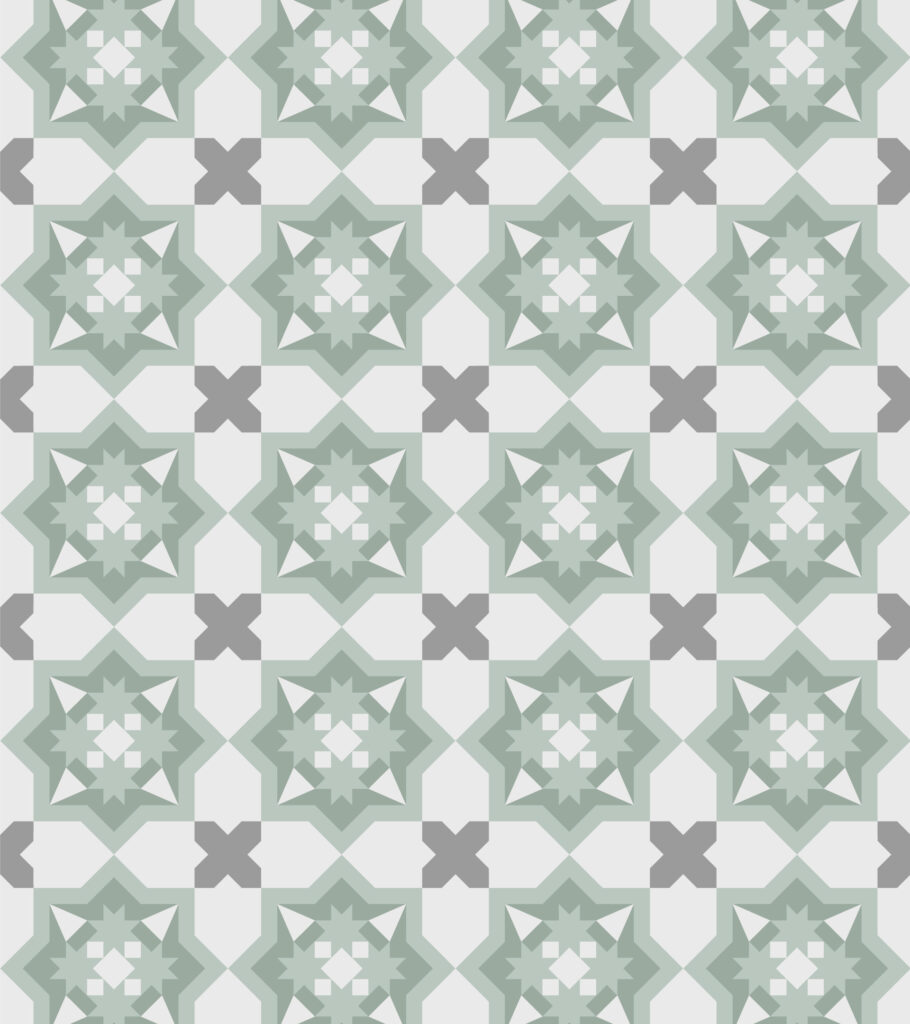 diseño geometrico caleidoscopio, verde y gris