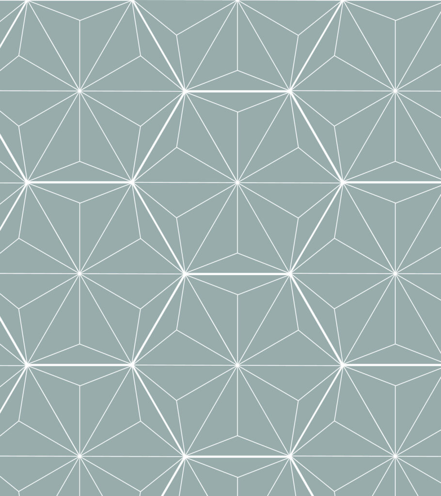 Diseño geométrico. Lineas blancas con fondo aqua, forma de rombos y triángulos.
