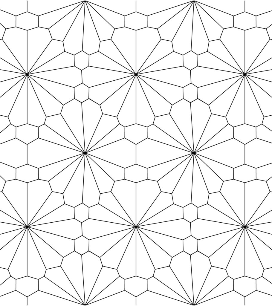 Diseño geométrico, figuras tipo flor. Blanco y negro.