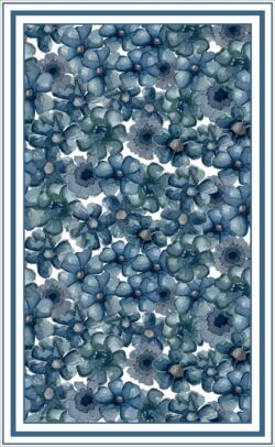 Alfombra vinilica diseño botanico de flores en acuarelas en tono azul