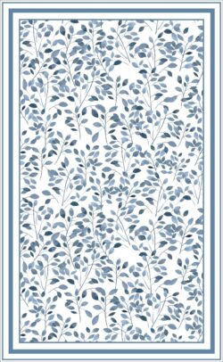 Alfombra vinilica diseño botanico de hojas en acuarela en tono azul