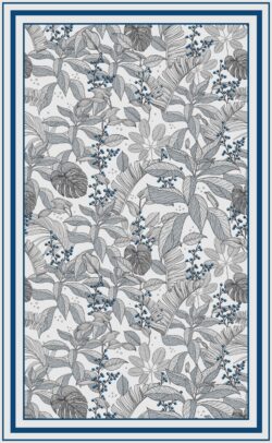 Alfombra vinilica vectorial diseño botanico de hojas en tonos neutros y azul