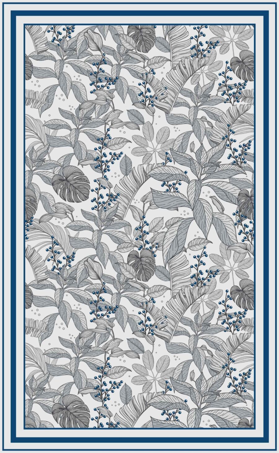 Alfombra vinilica vectorial diseño botanico de hojas en tonos neutros y azul