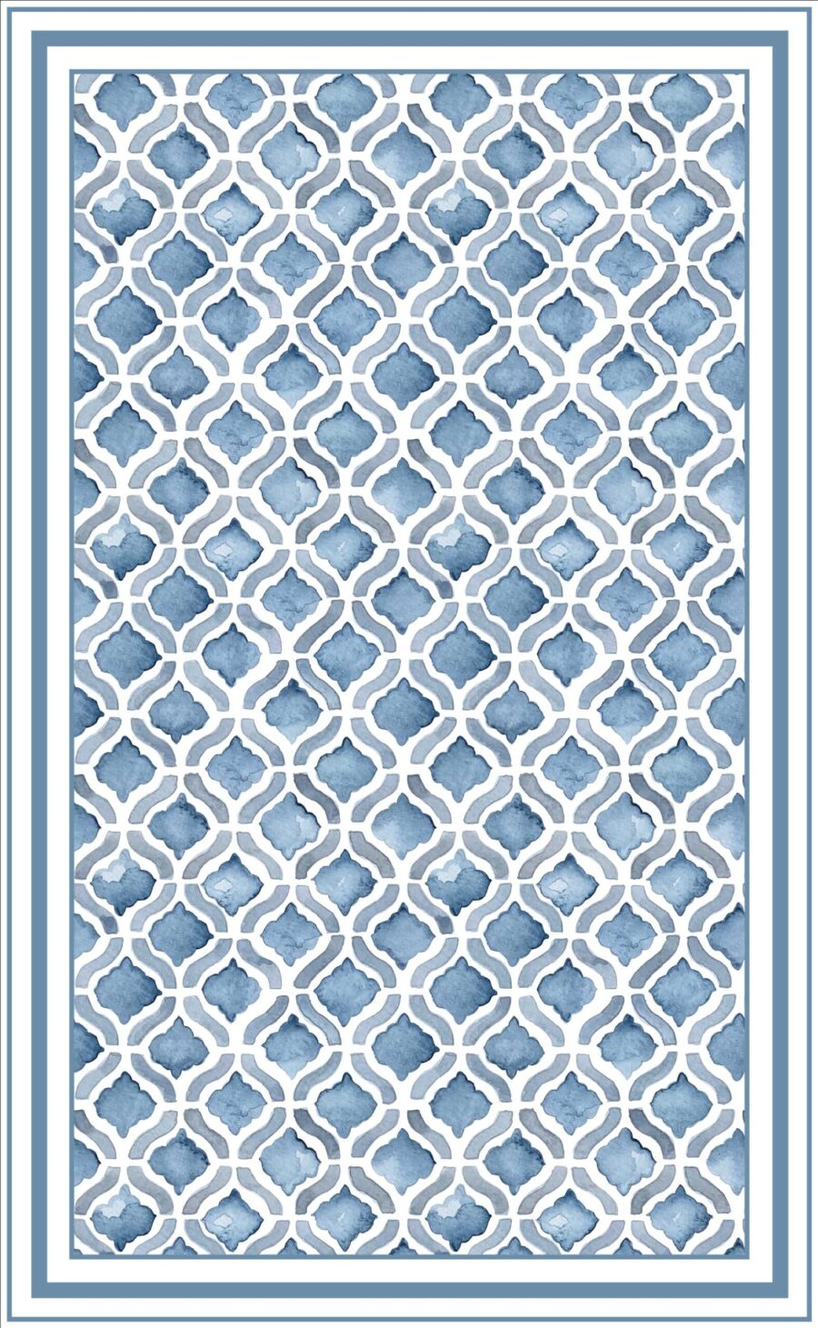 Alfombra vinilica diseño geometrico en acuarelas en tonos azules
