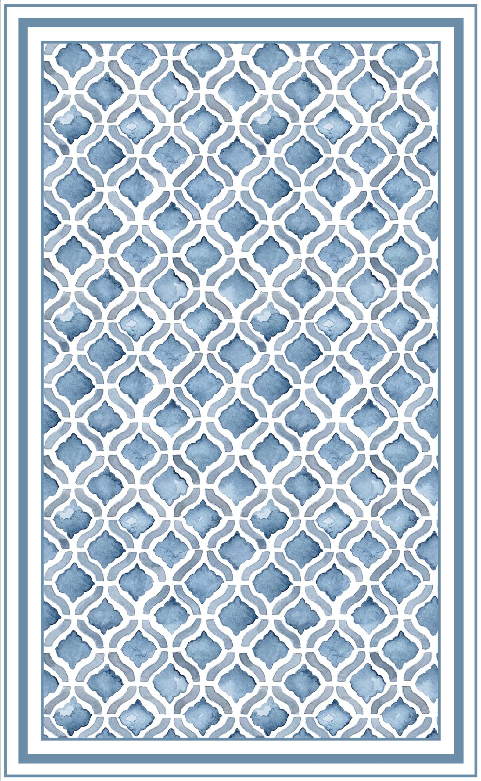 Alfombra vinilica diseño geometrico en acuarelas en tonos azules