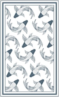 Alfombra vinilica diseño vectorial de carpas, animales, peces, en tono azul