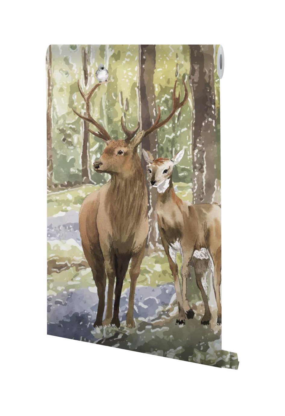 mural de bambi en el bosque acuarela
